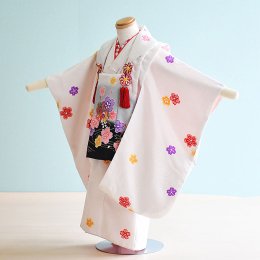 七五三着物三歳女の子レンタル（3-13）白/桜・まり