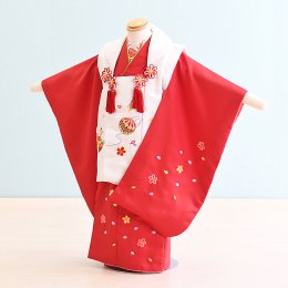七五三着物三歳女の子レンタル（030024）赤・白/まり