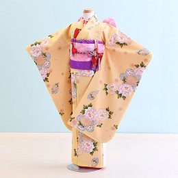七歳女の子着物レンタル（070020）クリーム/花　ファンタジー