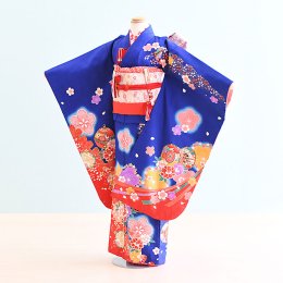 七歳女の子着物レンタル（070027）青/つづみ・花