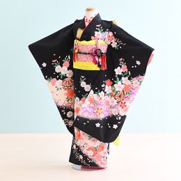 七歳女の子着物レンタル（070032）黒/まり・桜