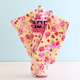 七五三着物七歳女の子レンタル（7-39）黄/バラ　松田聖子