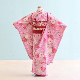 七五三着物七歳女の子レンタル（070029）ピンク/バラ　松田聖子