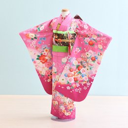 七五三着物七歳女の子レンタル（070012）ピンク/花・まり