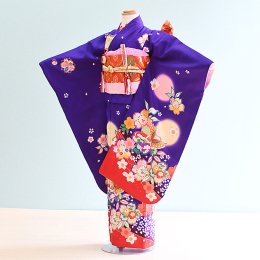 七五三着物七歳女の子レンタル（070006）紫/桜・蝶