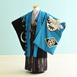 五歳男の子着物レンタル（050040）青×黒/和柄　ジャパンスタイル×照英