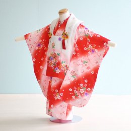 七五三着物三歳女の子レンタル（030008）赤×白/花・まり