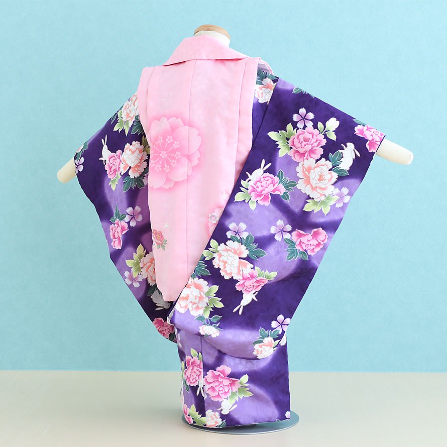 激安格安 七五三着物三歳女の子レンタル（3-14）紫・ピンク/花 キクチ 