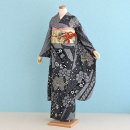 結婚式振袖レンタル（FS0021）黒/花・熨斗・絞り・古典