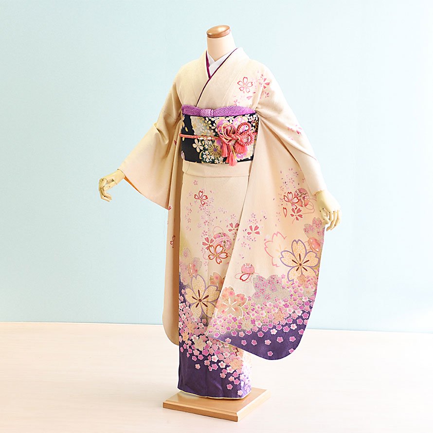 正絹 振袖 長襦袢 桜鞠模様 - 着物・浴衣