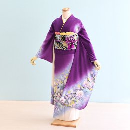 成人式振袖レンタル（FS0075）紫×白/花・モダン