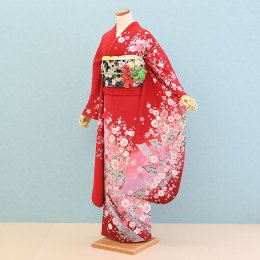 成人式振袖レンタル（FS0174）赤/花・熨斗・古典