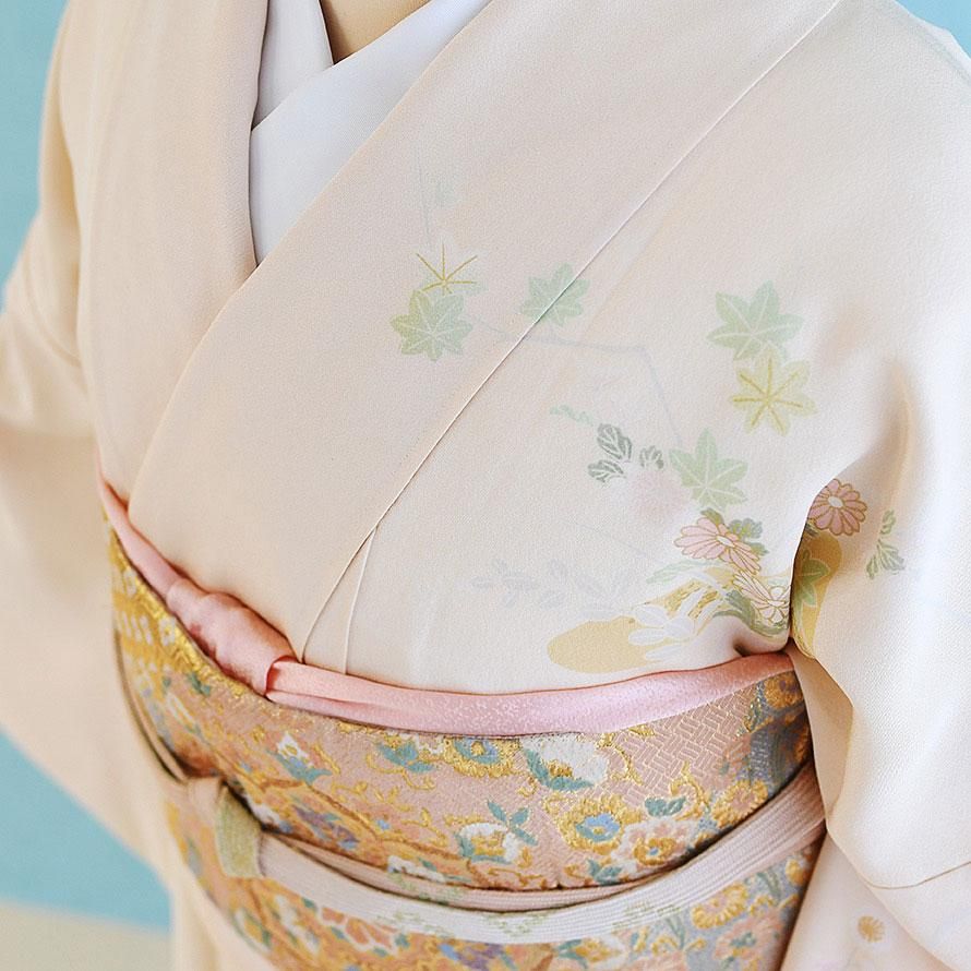 訪問着レンタル（HM0002）うすオレンジ/流水・花柄 正絹 - 東京