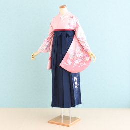 卒業袴レンタル（SF-5-SH-22）M　ピンク/桜柄|紺/刺繍・花