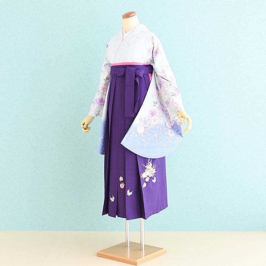 激安格安 卒業袴レンタル（SF0004）M寸 水色/桜柄|紫/刺繍・花 - 東京 