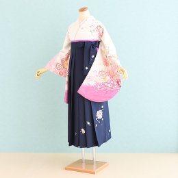 卒業袴レンタル（SF0006）L寸　白/花柄|紺/刺繍・花