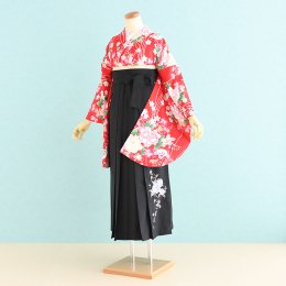 卒業袴レンタル（SF0019）L寸　赤/ぼたん・花柄|黒/刺繍・花柄