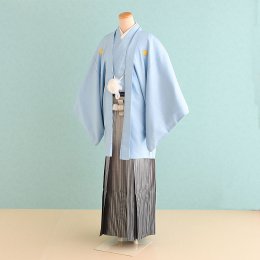 成人式男性袴レンタル（DH0005）5号　水色|黒・白/ぼかし・縞