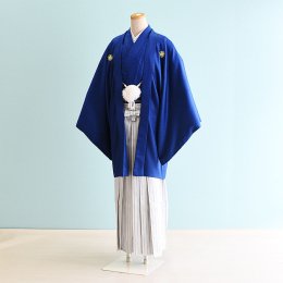 成人式男性袴レンタル（DH0006）5号　青|白/縞
