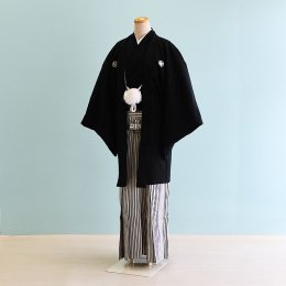 成人式男性袴レンタル（DH0002）6号　黒|黒・白/縞