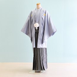 成人式男性袴レンタル（DH0004）6号　ブルーグレー|黒・グレー/縞