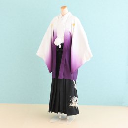 成人式男性袴レンタル（DH0013）6号　白・紫/ぼかし|黒/縞・龍