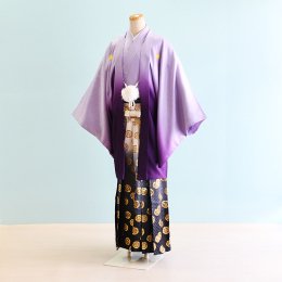 成人式男性袴レンタル（M20-16-MH-16）6号　紫/ぼかし|黒・白/ぼかし・紋