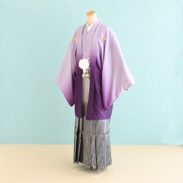 卒業式男性袴レンタル（M20-8-MH-7）7号　紫/ぼかし|白/縞