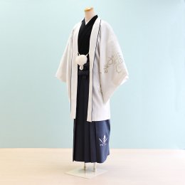 卒業式男性袴レンタル（DH0017）6号　白|グレー　ジャパンスタイル