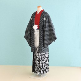 卒業式男性袴レンタル（DH0019）7号　黒・赤|黒・白/ぼかし・紋