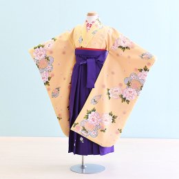 女児袴レンタル（7H0020）6〜7歳　クリーム/花|紫/刺繍・桜