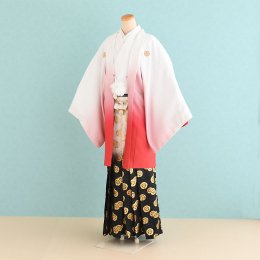 卒業式男性袴レンタル（DH0023）7号　白・赤/ぼかし|黒・白/ぼかし・紋