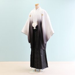 卒業式男性袴レンタル（DH0024）7号　白・グレー/ぼかし|黒・シルバー/たたき柄