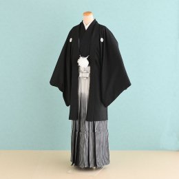 卒業式男性袴レンタル（DH0025）8号　黒|シルバー・黒/ぼかし・縞