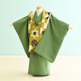 三歳男の子着物レンタル（3M0004）抹茶・若草色/龍・格子