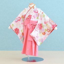 女の子ベビー着物レンタル（1G0004）1歳〜1歳6ヶ月　白/花|袴