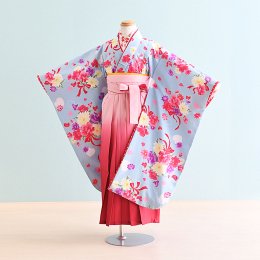 女児袴レンタル（7-30-ha_pg）6〜7歳　水色/花柄|ピンク/ぼかし　松田聖子