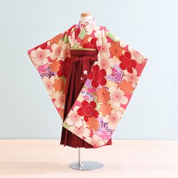 女児袴レンタル（7H0042）6〜7歳　ピンク・オレンジ/桜|エンジ/桜　乙葉