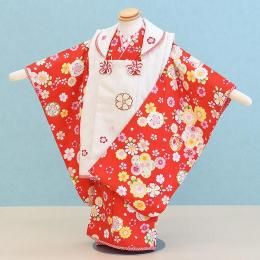 三歳女の子着物レンタル(030043)赤・クリーム/花