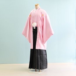 成人式男性袴レンタル（DH0028）7号　ピンク|黒・銀/ダイヤ・縞