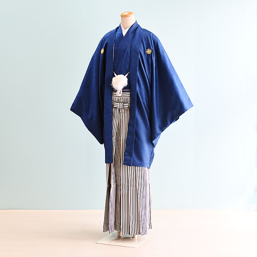 激安格安 成人式男性袴レンタル（DH0031）7号 青|白・黒・銀/縞 - 東京