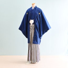 成人式男性袴レンタル（DH0031）7号　青|白・黒・銀/縞