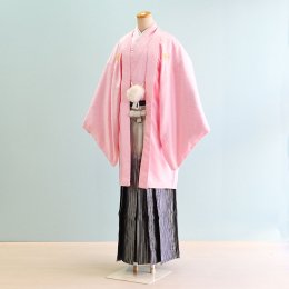 成人式男性袴レンタル（DH0034）6号　ピンク|白・黒/ぼかし・縞