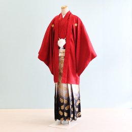 成人式男性袴レンタル（DH0035）6号　赤|白・黒・金/ぼかし・紋