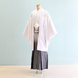 成人式男性袴レンタル（DH0040）5号　白|白・黒/ぼかし・縞