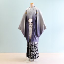 卒業式男性袴レンタル（DH0032）7号　グレー/ぼかし|白・黒/ぼかし・紋
