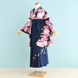 卒業袴レンタル（SF-23-SH-27）L　黒×ピンク/花柄|紺/刺繍・桜