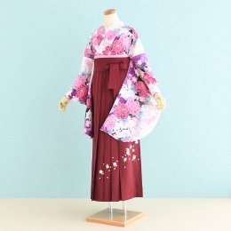 卒業袴レンタル（SF-25-SH-29）L　紫×白/ぼたん|エンジ/刺繍・桜