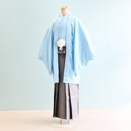 卒業式男性袴レンタル（DH0033）6号　水色|グレー・銀/縞