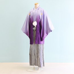 卒業式男性袴レンタル（DH0043）5号　紫/ぼかし|白・黒・銀/ぼかし・縞
